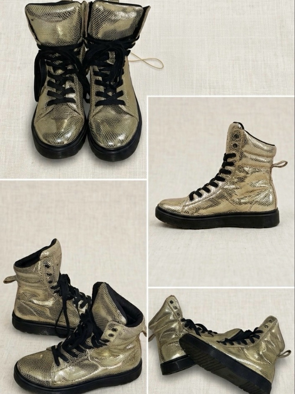 Dr. Martens Mix Metallic Gold High-Top Sneakers with Black Laces